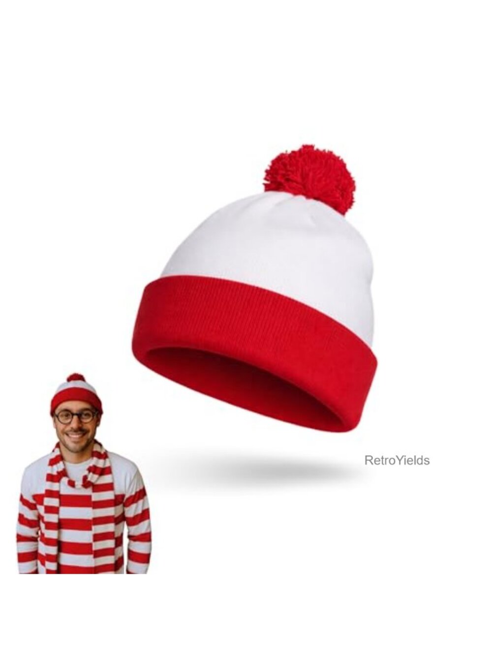 Waldo Costume Beanie Knit Hat Book Character Cosplay Accessory